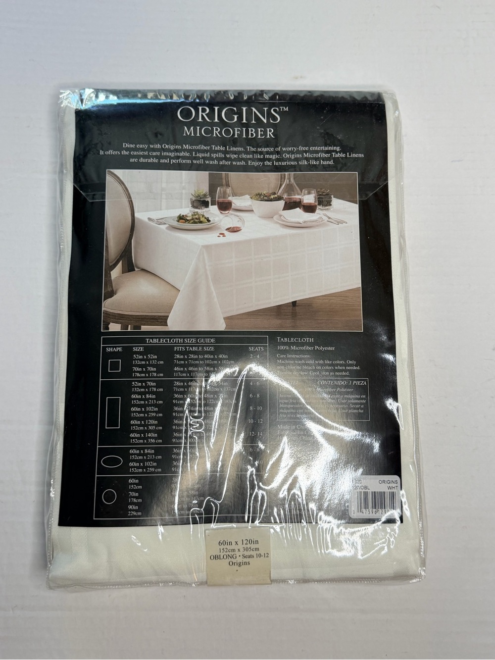 Origins White Microfiber Tablecloth Oblong 60"x120"